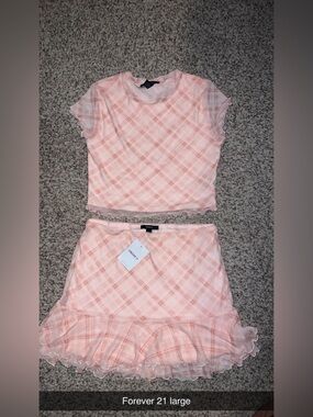 Forever 21 Pink Plaid Crop Top & Ruffle Mini Skirt Set